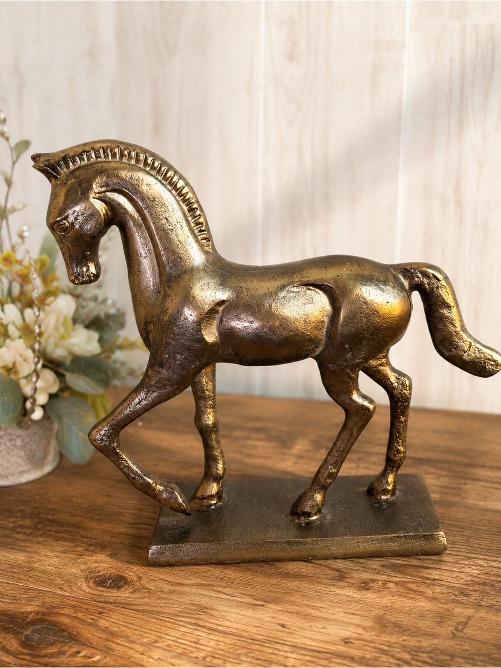 Brassex India Bronze Tone Horse Sculpture Equestrian Decor 12”